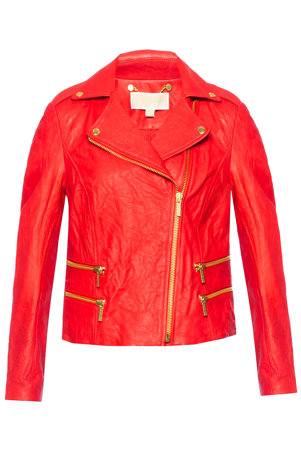 Michael kors red deals leather jacket